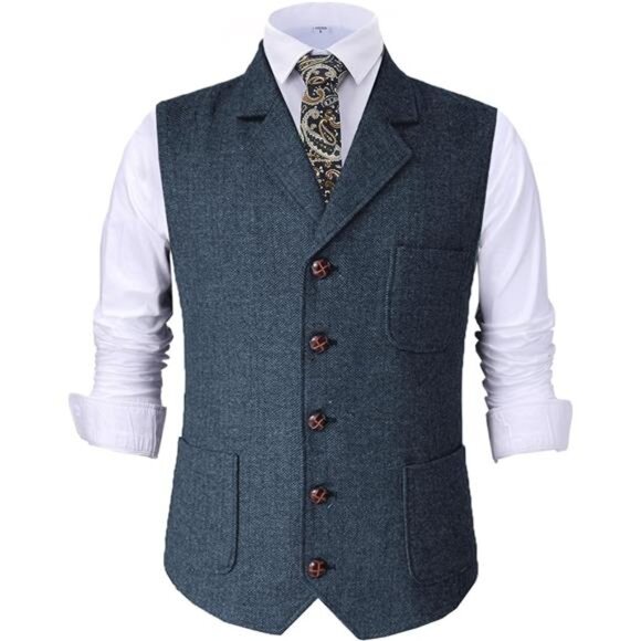Mens Retro Suit Vest Army Green